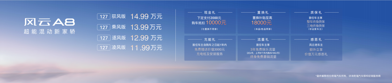 奇瑞风云A8全球上市，售价11.99万-14.99万元