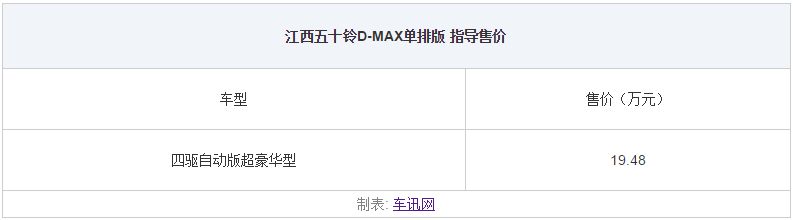 江西五十铃D-MAX单排版正式上市售19.48万