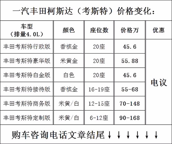 丰田考斯特报价   中巴车12座全新价格表
