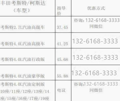丰田考斯特12座价格 4.0L考斯特报价表