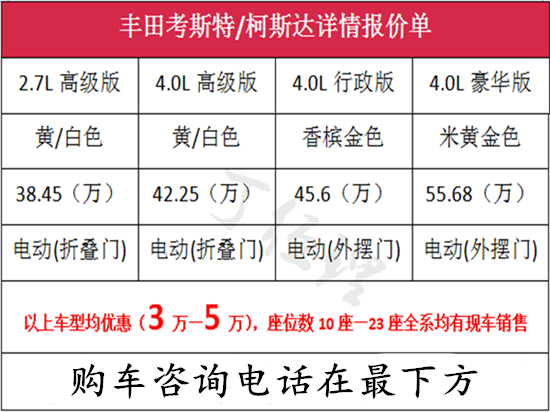 丰田考斯特11座价格 2020生产新车价格