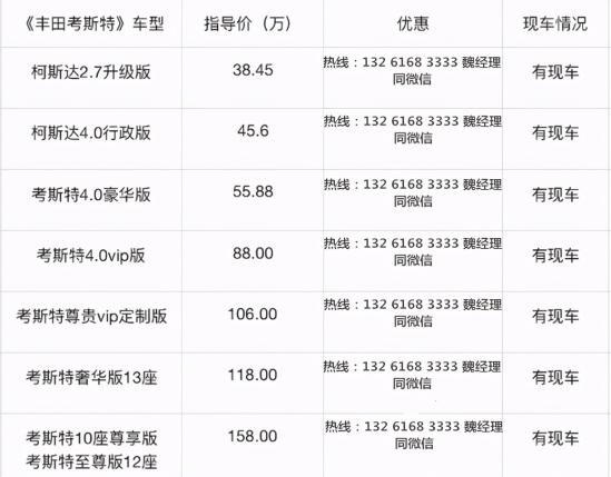 丰田考斯特10座多少钱&考斯特10座价格