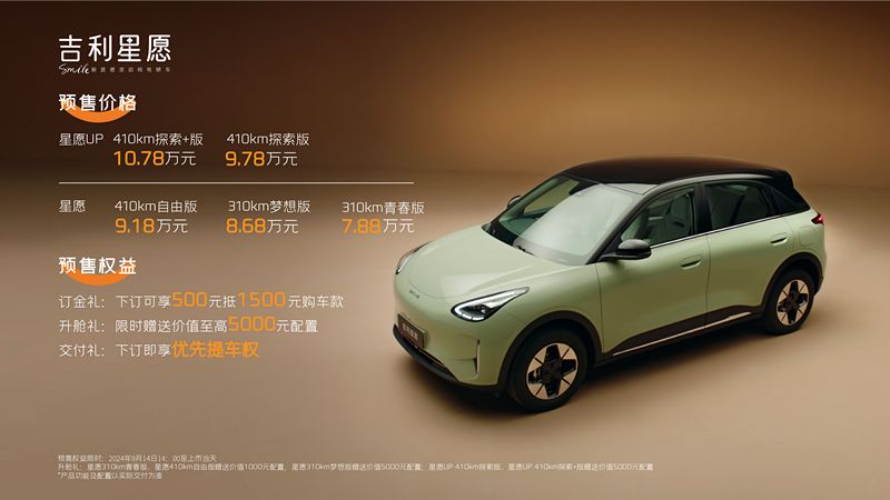 吉利品牌旗下全新A0级纯电轿车吉利星愿将于10月9日正式上市