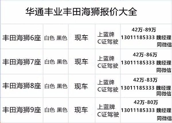 西安丰田海狮4s店 2025款海狮蓝牌商务车报价及图片