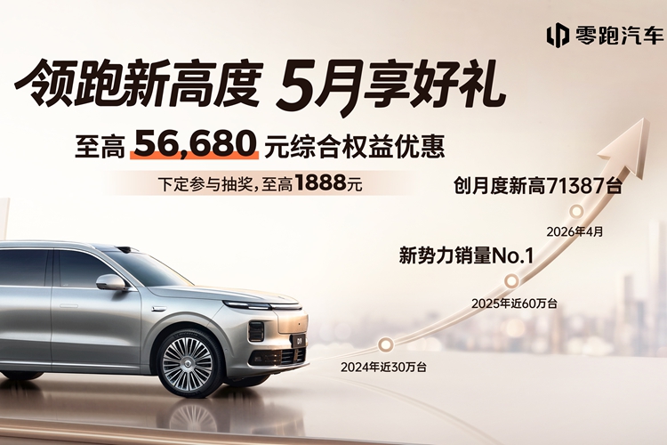 零跑汽车5月购车权益：至高省56680元 下定享100%中奖权益