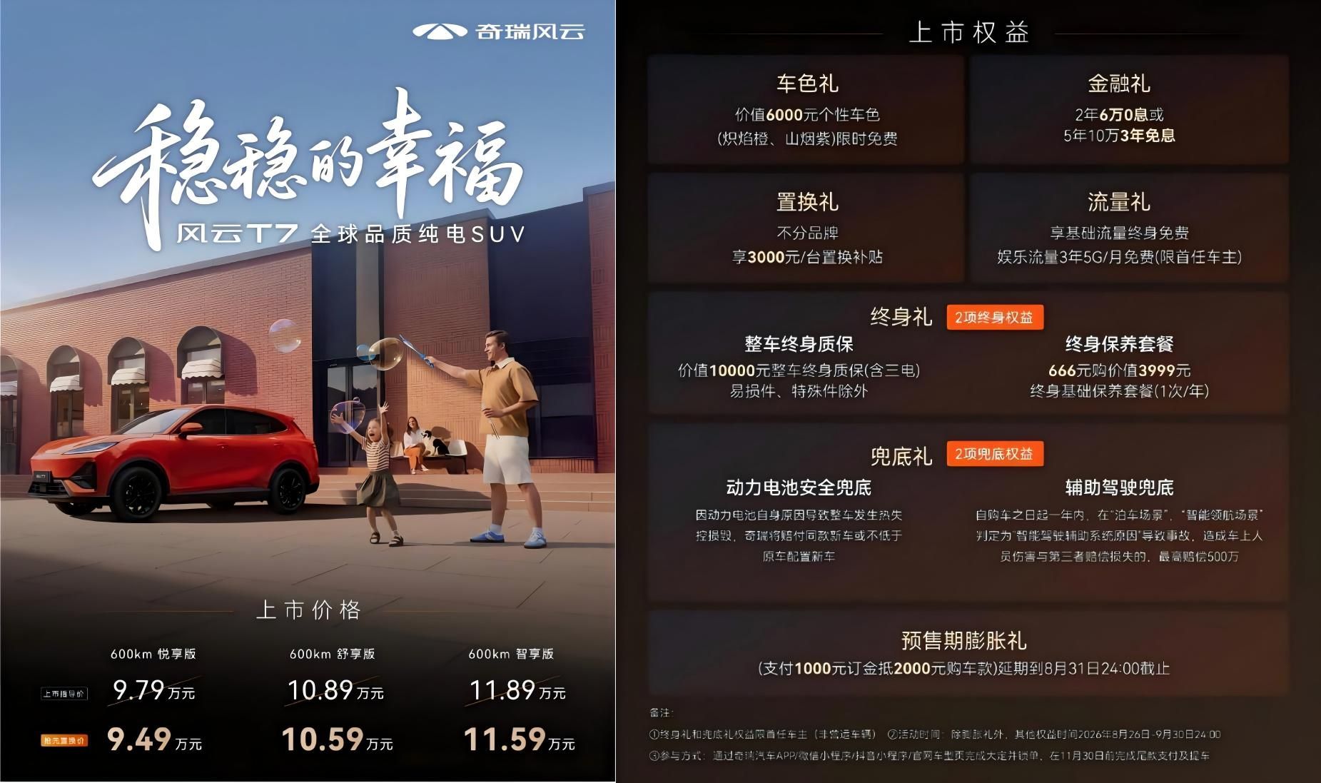 奇瑞风云T7正式上市，抢先置换价9.49万元起