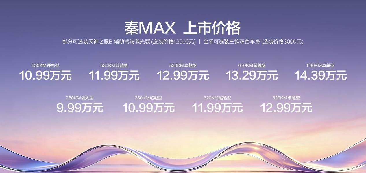 比亚迪秦MAX正式上市，售价10.99万-14.39万元
